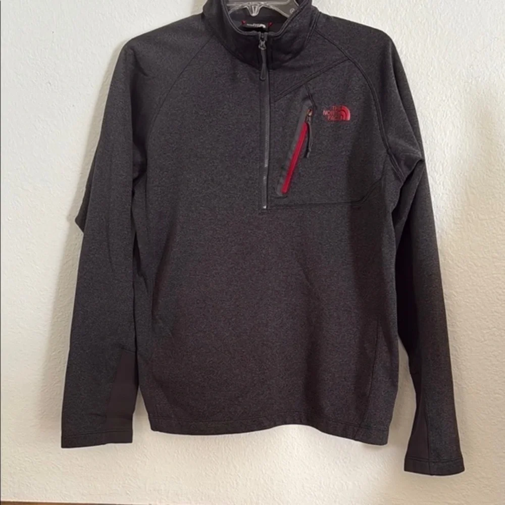 Mens The North Face Heathered Gray & Red Fleece Lined Quarter Zip Medium
